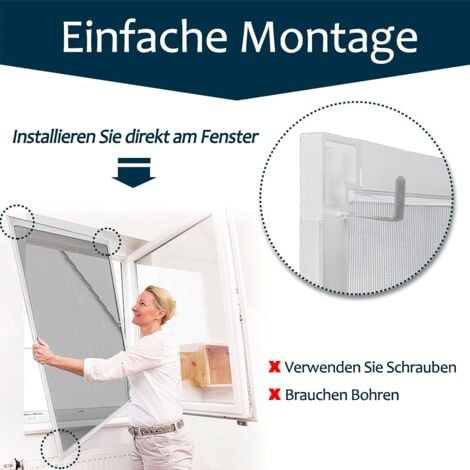 Zanzariera con telaio rete finestra zanzariera tenditrice zanzariera telaio in alluminio senza fori e viti 100x120 cm, bianco NAIZY