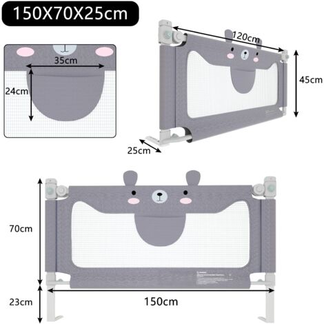 Sponda anticaduta per letto 150 cm - Protezione per lettino con altezza regolabile, grigio NAIZY