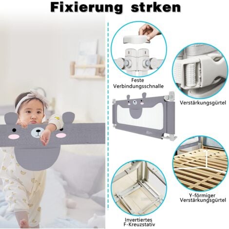Sponda anticaduta per letto 150 cm - Protezione per lettino con altezza regolabile, grigio NAIZY