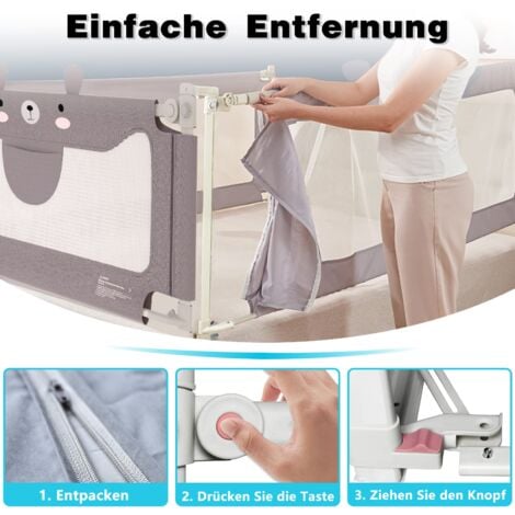 Sponda anticaduta per letto 150 cm - Protezione per lettino con altezza regolabile, grigio NAIZY