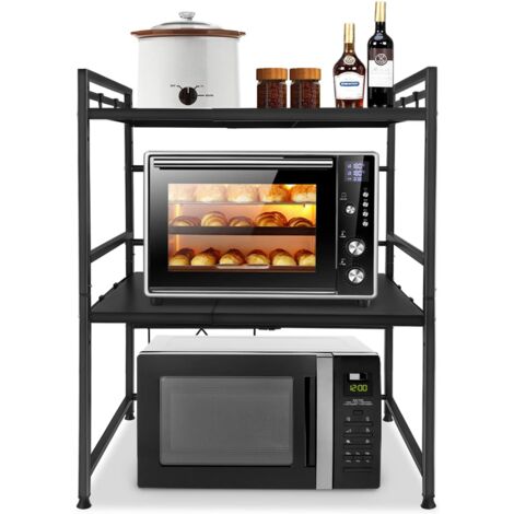GEDLIRE Organizer espandibile per armadietti da cucina, confezione da 2, ripiani impilabili in metallo, ripiani regolabili per armadietti da cucina, armadi, piano di lavoro, armadio, nero