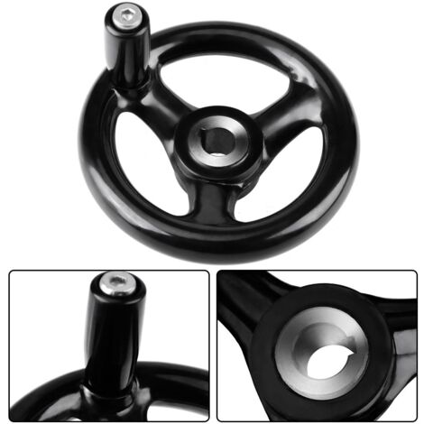 Produktbild von 3-Speichen Handrad Schwarz – 100 Mm Mit Drehgriff, Für Fräsmaschine & Drehmaschine, Nylon, Korrosionsbeständig