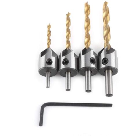 Ej.Life Senker Bohrer Set, Zimmerei Holzbearbeitung Bohrwerkzeuge Zimmerei Reibahle mit Inbusschlüssel für Kunststoff Holz DIY Holz 3mm - 10mm(4pcs, 3-6mm) (1/3)