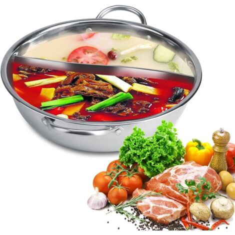 Ej.Life Edelstahl Hot Pot 2 Geschmack Trennsuppe Kochtöpfe Suppe Kochen Töpfe Hot Pot für Induktionsherd Gas Ofen Elektroofen(31cm) (1/5)