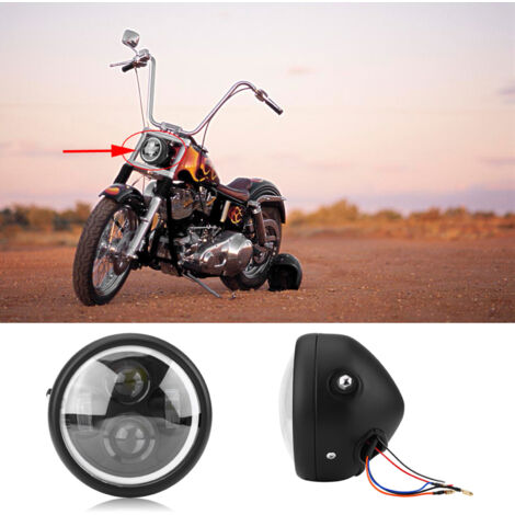 Produktbild von KATUR 5,51 Zoll Universal-Motorradscheinwerfer Mit Abstandslicht Fernlicht Refit Retro Cnc-Halterung Led-Scheinwerfer Laufscheinwerfer (WeißEs Licht