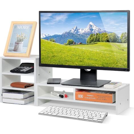 Ej.Life Computer-/Laptop-Monitor-Stnder, Schreibtisch-Organizer aus Holz,  mit 3-lagigem Ablagefach, Laptop-TV-Stnder, Schreibtisch-Aufbewahrung,  Organizer, Sitz-Monitorerhhungen (wei)