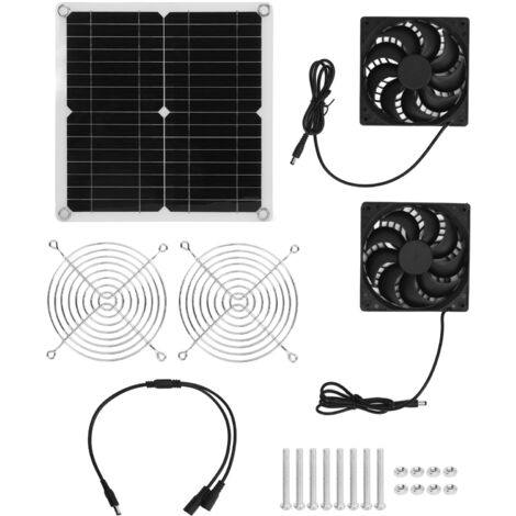 Ej.Life Solarpanel Lüfter Set, 20 W, 16 V, Solarpanel mit 2 Abluftventilatoren, Wasserdichter Außenventilator für Hühnerställe, Gewächshäuser, Camping Abluftventilator