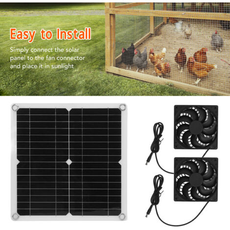 Ej.Life Solarpanel Lüfter Set, 20 W, 16 V, Solarpanel mit 2 Abluftventilatoren, Wasserdichter Außenventilator für Hühnerställe, Gewächshäuser, Camping Abluftventilator