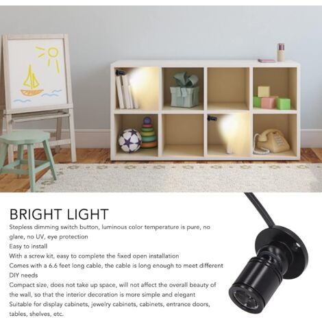 Mini Spot Light, Aluminium USB 5V Dimbare LED Spotlight met 6.6ft Kabel Accent Licht voor Schilderen Foto Planten Sieraden Showcase Model Display Planken Onder Kast (Warm Wit Licht 3000K