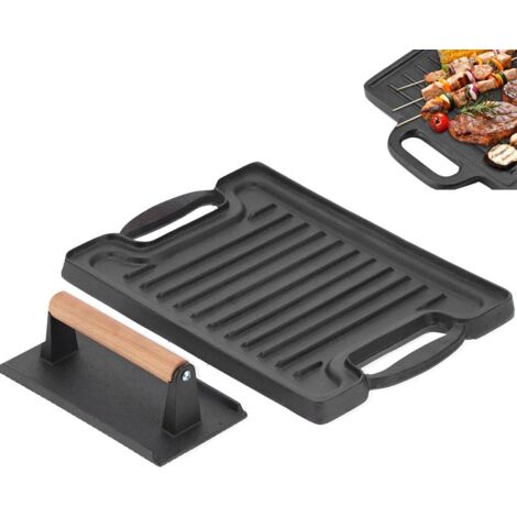 HaSteeL Gusseisen-Grillpresse – 17,8 Cm, 2 Stück, Mit Holzgriff, Für Steak, Burger, Speck & Teppanyaki