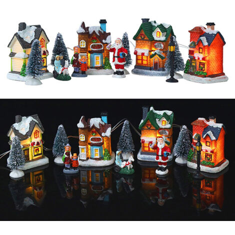 Ej.Life Harz-Weihnachtsdorf-Set, Weihnachtsszene, LED-beleuchtete Miniaturhäuser, Stadt, Weihnachtsdorfhäuser, Geschenk