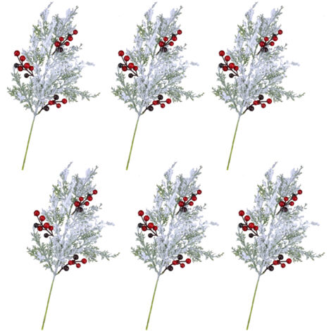Ej.Life Künstliche Zederngirlande, rote Beeren, grüne Zweige, Weihnachtsbaumstiele, Blumenarrangement, Vase, Blumenstrauß-Dekoration, 6 Stück (1/5)