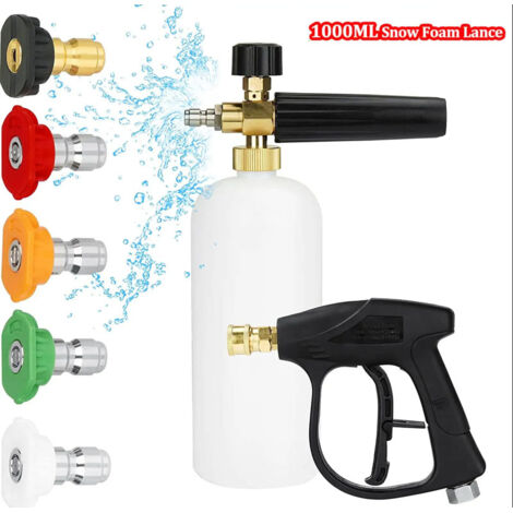 Ej.Life Hochdruckreinigerpistole mit Schaumkanone, 1/4-Zoll-Schnellanschluss, mit 5 Hochdruckreiniger-Düsenspitzen, 1 l (1/5)