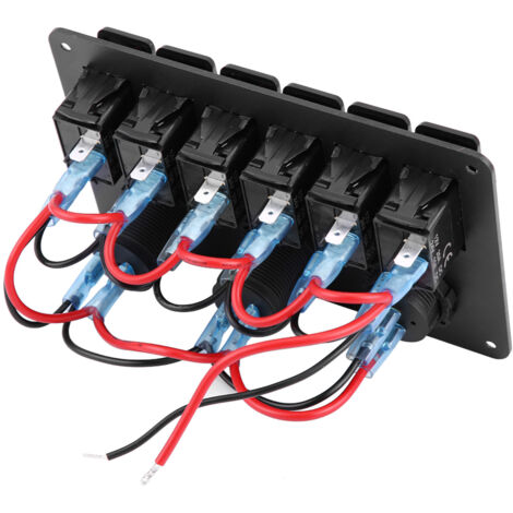 Ej.Life 12V 24V 6 Gang Auto Boot LED Rocker Switch Panel Dual USB Voltmeter Zigarettenanzünder Blau