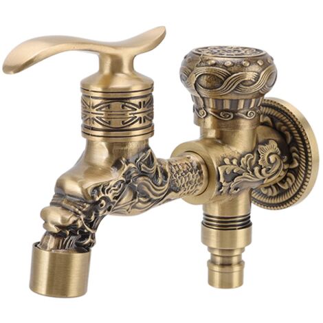 Haofy Gartenarmatur für Den Außenbereich, G1 / 2 Retro Kupfer Waschbeckenarmatur, Wandmontage, Dekorative Waschbecken Mischbatterie, Klassischer Goldener Wasserhahn, 1 Loch (1/5)