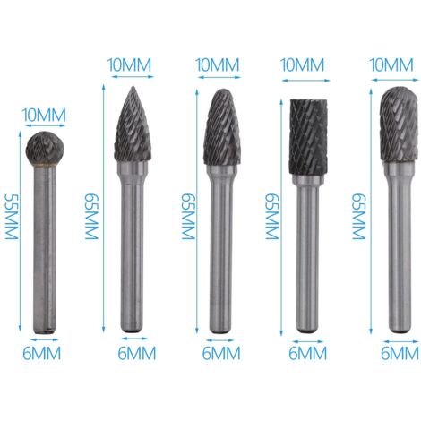5pcs Drehbohrer Rotary Bit Wolfram Stahlschleifgrat 6mm Schaft 10mm