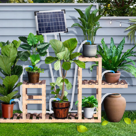 Automatisches Solar-Tropfbewässerungssystem, solarbetriebenes Tropfbewässerungsset, eingebauter 2200-mAh-Akku, unterstützt 30 Töpfe, 7 Timer-Modi, IP65, DIY-Selbstbewässerungsset für den Innen- und Au (1/5)
