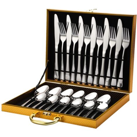 Besteck Set aus Edelstahl, Poliert 30 teilig Besteckset für 6 Personen, Kommt mit Holzkoffer, Besteck Se mit Aufbewahrungsbox für Zuhause Restaurant Hotel (SILVER) (1/5)