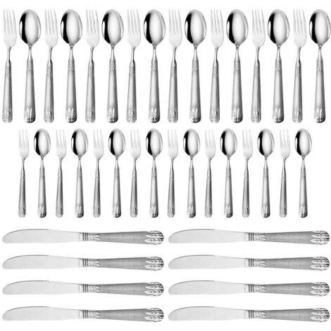Besteckset aus Edelstahl für 40 Personen, Besteckset, Komplettes Utensilienset, Elegantes Weizenmuster, Geeignet für Zuhause, Küche, Hotel, Hochzeitsrestaurant (40-teiliges Set)