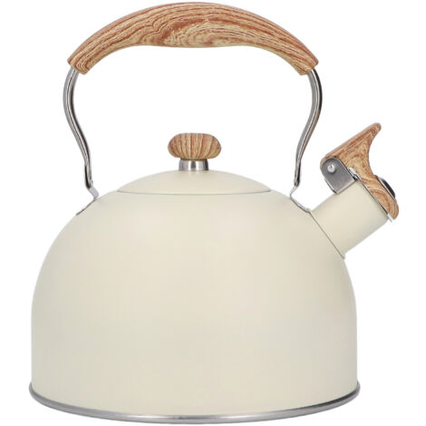 Pfeifender Teekessel, Edelstahl-Teekessel, 2,5 l, Pfeifende Teekanne, Ergonomischer Griff, Beige Teekanne (1/5)