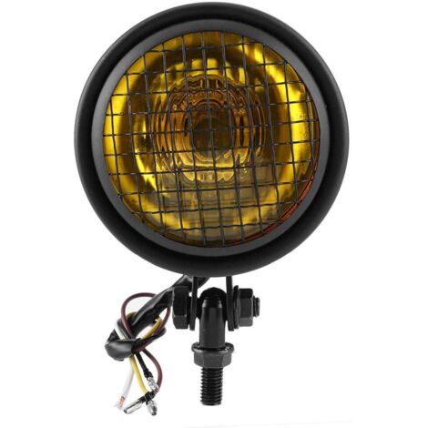 Motorradscheinwerfer, 35W Universal-Motorradgrillscheinwerfer mit hoher Helligkeit, Retro-Motorrad-Mesh-Scheinwerfergitter-Linsenabdeckung 1750lm Motorradzubehör (Gelb)