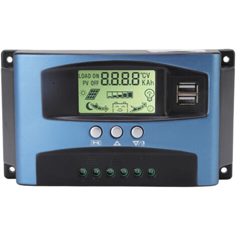 Solarladeregler, großer LCD-Bildschirm, 12V/24V Dual-USB-Solarpanel-Laderegler mit mehrfachem Schutz, intelligenter Solarpanel- und Batterieregler (60A) (1/5)