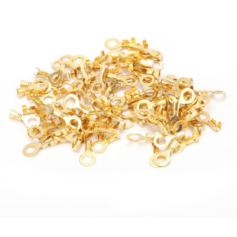 Produktbild von 100x Ringkabelschuhe M4 (4,2mm) – Messing-Crimpenden, Kaltgepresst, Isolierend & Feuerhemmend – Für Kabelverbindungen