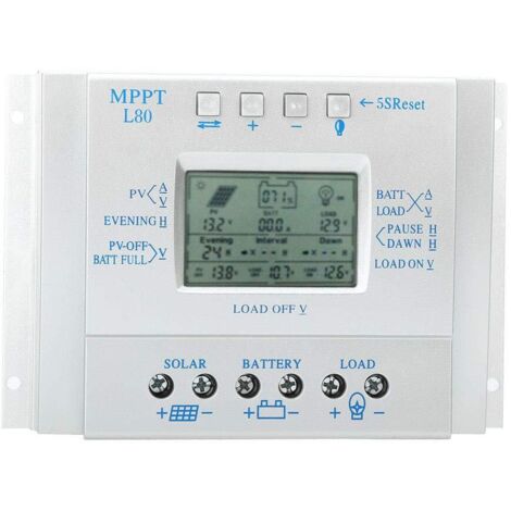 MPPT-Laderegler, MPPT-Solarpanel-Laderegler L-80 mit LCD-Display, Solarregler 12 V/24 V, 80 A