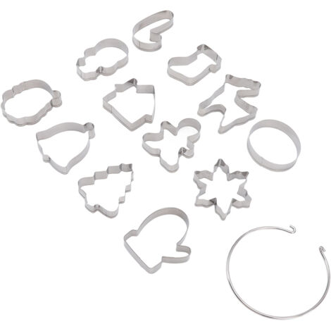 12-teiliges Weihnachtsplätzchen-Ausstechset aus Edelstahl und Silber, mit Schnellverschluss, inklusive Aufbewahrungsringen für Kuchen.
