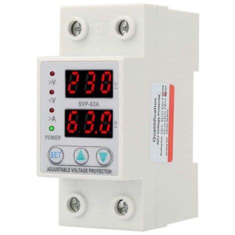 AC230V 63A Über-/Unterspannungsschutz, Dual-LED-Anzeige, Einphasen-Niederspannungsschutz, DIN-Schienenmontage