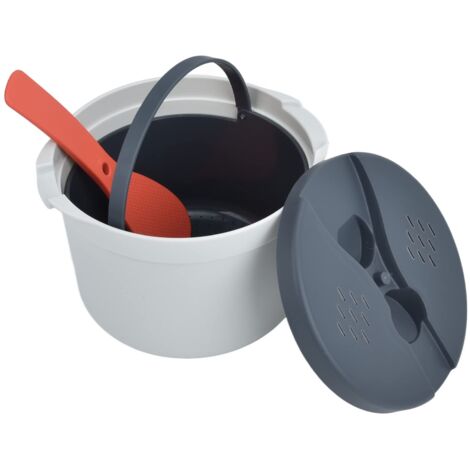 Großer Mikrowellen-Reiskocher, 2-Liter-Nudelkocher-Dampfgarer mit Deckel und Löffel, Mikrowellen-Kochgeschirr-Set für Quinoa, Hähnchen, Haferflocken und (Orange)