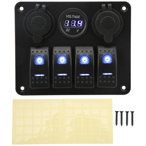 4-fach Wippschalterpanel mit USB-Zigarettenanzünderbuchse für Wohnmobil, Boot, Yacht