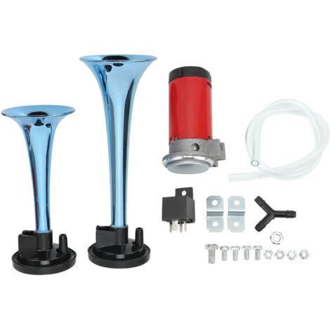 Leistungsstarkes Doppelhorn-Lufthorn-Set mit Kompressor 130 dB 530/680 Hz 12 V Universal für LKW, PKW, SUV, Yacht, Verbesserte Konstruktion, Einfache Installation.