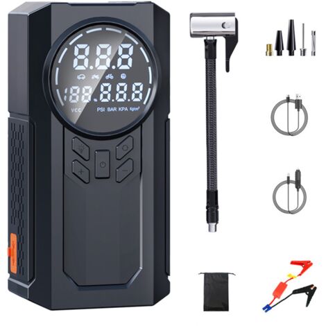 Starthilfe-Reifenfüller, tragbar, 4 Aufblasmodi, 12V Autobatterie-Booster-Pack, wiederaufladbar, 150PSI Reifenfüller, intelligentes digitales LED-Display mit. (1/5)