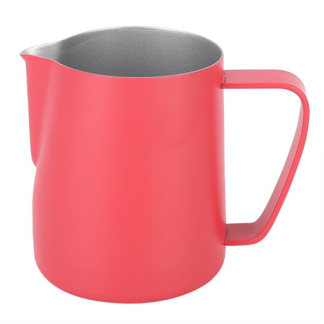 Milchaufschäumerbecher, Milchaufschäumkännchen mit einzigartigem Ausguss, 350 ml Milchaufschäumkännchen aus Edelstahl für Sie selbst, Ihre Familie und Freunde (Rosa)