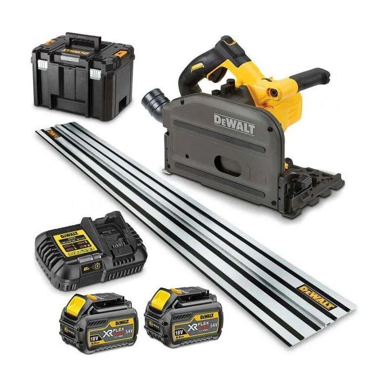 DeWALT DCS520T2R-GB 54V XR FLEXVOLT Plunge Saw With 2x 6Ah Batteries & 1 Guide Rail