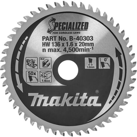 Makita B-40303 136mm x 20mm x 50T Specialized Aluminium Cutting Saw Blade