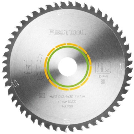 Festool 493199 210mm x 30mm 52 Tooth Fine Clean Cut Wood Saw Blade HW W52 TS75