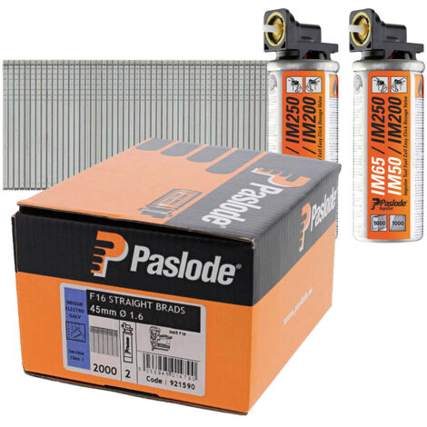 Paslode 45mm IM65 Galvanised Straight Brads 2000 2 x Fuel Cells PAS921590