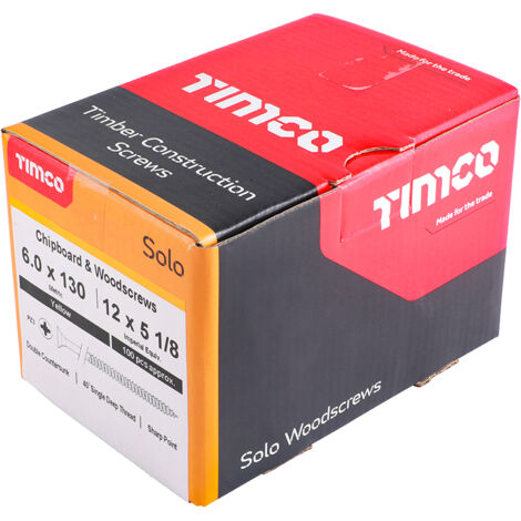 TIMco 6.0 x 130mm Solo Zinc & Yellow Woodscrew Qty 100