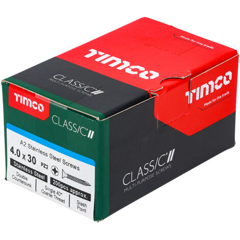 Timco 4.0 x 30mm Classic Stainless Steel Countersunk Wood Screws Qty 200