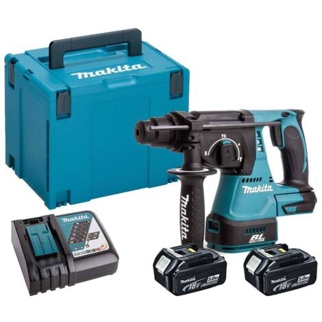 Makita DHR242RTJ 18V Cordless Brushless SDS+ Rotary Hammer Drill Set With 2x5Ah Batteries, Charger And MAKPAC 4 Carry Case