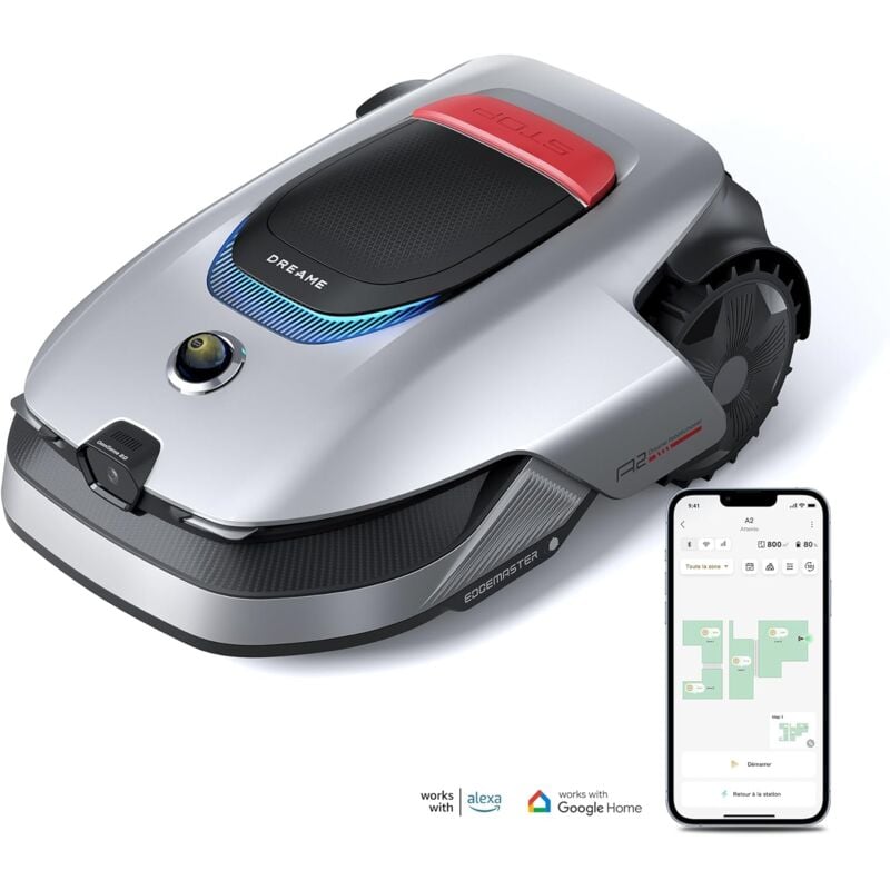 DREAME A2 Robot Tondeuse, Conf. Auto limites, Cartographie à double fusion pour les pelouses jusqu'à 3000 m², évitement d'obstacles par système OmniSense 2.0, EdgeMaster, Moteur Silencieux,Pente 26,5°