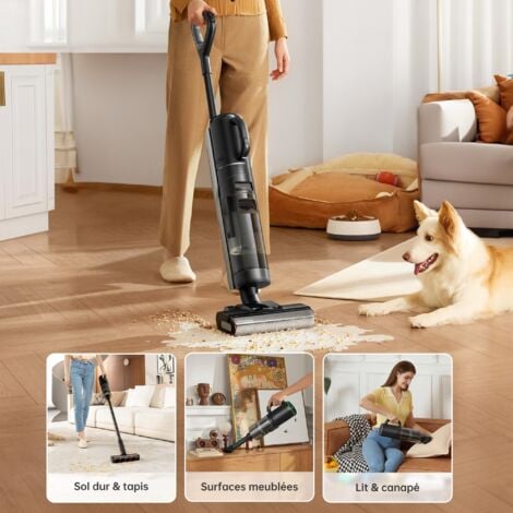 Dreame H12 Dual Aspirateur Nettoyage Intelligent Aspiration Humide Sèche, Aspirateur sans Fil 4 en 1 Multi Surfaces, Auto Nettoyage en Une étape à air Chaud, Nettoyage des Bords, Contrôle Vocal