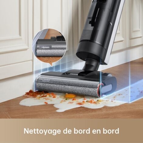 Dreame H12 Dual Aspirateur Nettoyage Intelligent Aspiration Humide Sèche, Aspirateur sans Fil 4 en 1 Multi Surfaces, Auto Nettoyage en Une étape à air Chaud, Nettoyage des Bords, Contrôle Vocal