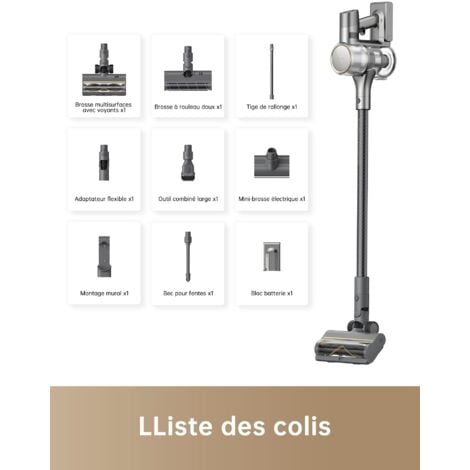 Dreame R20 Aspirateur Balai sans Fil puissante de 190AW, Autonomie 90min, Détection de saleté, Affichage LED, Lumières Bleues,Design Anti-emmêlement, Nettoyage de Maison,Poils et Tapis