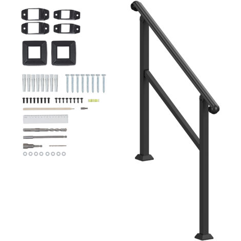 Mophorn Schwarze -Handläufe für Außenstufen – 2–3 Stufen, langlebiges Sicherheitsgeländer mit Installationsset für Senioren, Veranda, Terrasse und Innenbereich