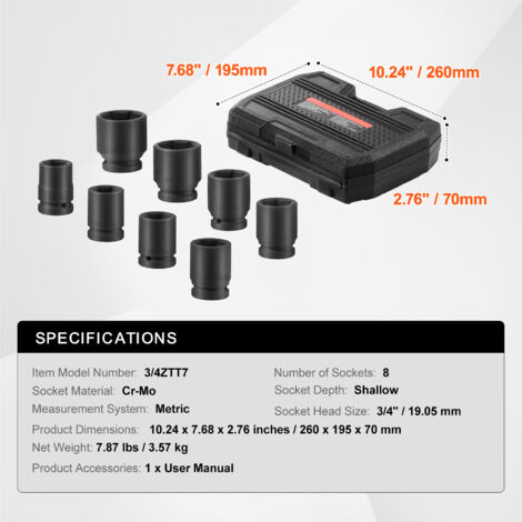 BILITOOLS 1/2 Zoll Antrieb Tiefe Achse Mutter Spindel Schlag Steckschlüsselsatz | 12 Punkt | CR-MO | 14 - 17 - 19 - 30 - 32 - 34 - 35 - 36 Mm
