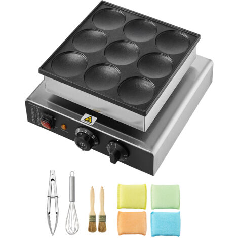 Mophorn Dutch Pancake Maker, 9-teiliges Dorayaki-Backgerät mit 76 mm Durchmesser, 850 W kommerzieller elektrischer Poffertjes-Grill, antihaftbeschichteter Edelstahl, Temperatur- und Zeitkontrolle