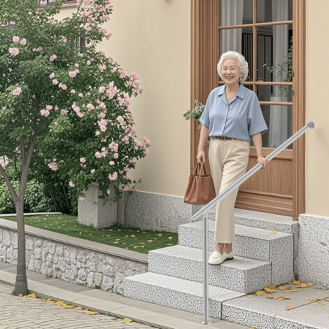 Mophorn Rambardes pour marches extérieures, kit de garde-corps de terrasse argenté 47,3 pouces/120 cm. Rampes fixées au mur avec kit d'installation. Idéal pour les personnes âgées. Kit de garde